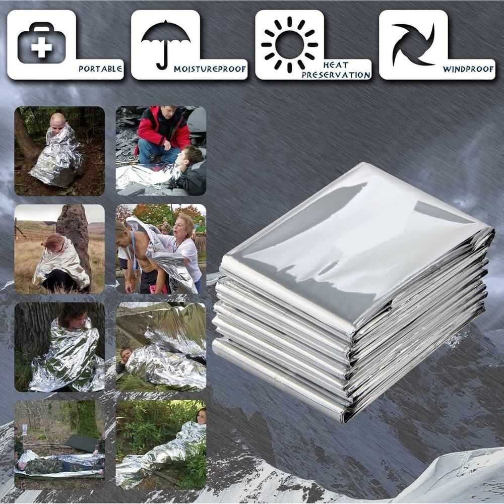 (2) 12 Pack Emergency Mylar Thermal Blankets for Outdoors, Thermal Foil Blanket - Picture 4 of 7
